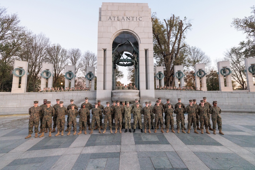 NROTC Battalion in front of the WWII Memorial